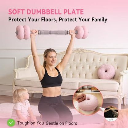 4‑in‑1 Adjustable Weights Set, Dumbbell Barbell & Kettlebell for Home Gym - color: Pink-35 LB