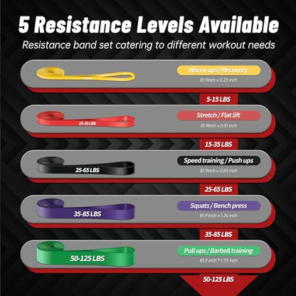 Pull Up Assistance Bands, 5-Level Resistance Bands for Working Out, Pull Up Bands for Men & Women, Exercise Bands for Full-Body Training, Fitness, Physical Therapy, Stretch Workout Bands at Home, Gym