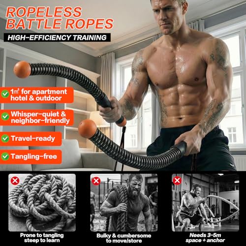 Ropeless Battle Ropes for Home Gym, Portable Cordless Weighted Battle Rope - size: Standard Orange