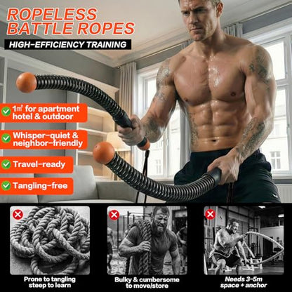 Ropeless Battle Ropes for Home Gym, Portable Cordless Weighted Battle Rope - size: Standard Orange