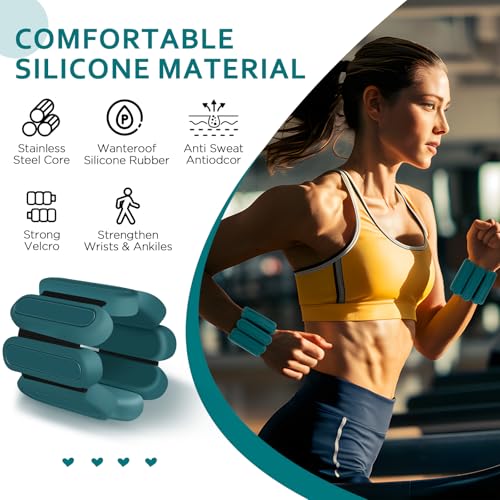 Adjustable Wrist & Ankle Weights Set of 2(1Lbs Each), Premium Silicone Wearable Weight Bracelets, Fits for Yoga, Pilates, Home Gym Workout, Dance, Pool Exercises, Jogging, Cardio, Strength Training - color: Green