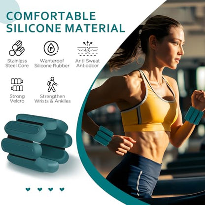 Adjustable Wrist & Ankle Weights Set of 2(1Lbs Each), Premium Silicone Wearable Weight Bracelets, Fits for Yoga, Pilates, Home Gym Workout, Dance, Pool Exercises, Jogging, Cardio, Strength Training - color: Green