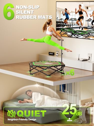 Mini Trampoline for Adults, 42" Foldable Fitness Rebounder with Adjustable T-Bar, 450lb Capacity, Non-Slip Pad for Home Gym Workout
