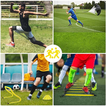Agility Training Equipment, Football Training Equipment Includes 20FT Agility Ladder,4 Adjustable Agility Hurdles, 12 Football Cones, Parachute, for Training Soccer Basketball Athletes - color: YELLOW