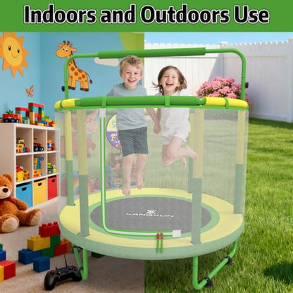 60" 6-in-1 Kids Trampoline, 5ft Mini Toddler Trampoline for Girls Boys - color: Yellow&Green 6-in-1