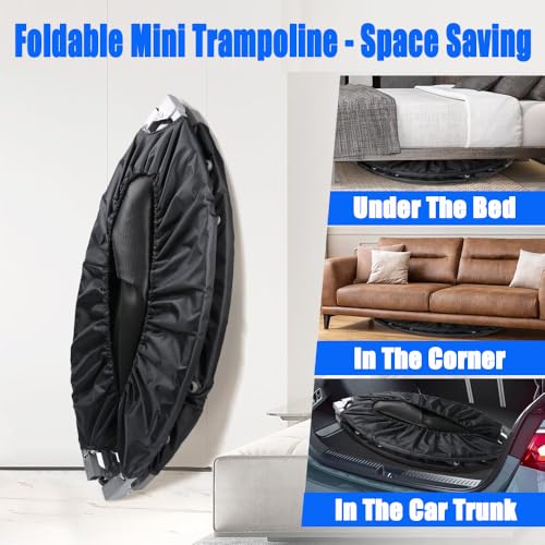 40"/48" Fitness Rebounder Trampoline with 4-Level Adjustable Foam Handle, Quiet and Stable Exercise Trampoline for Kids Adults, Indoor/Outdoor Mini Trampoline - color: Black 2