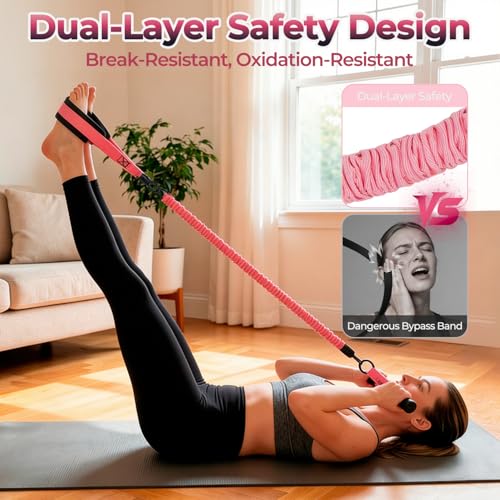 Upgraded Multifunction Pedal Resistance Band with Handle, 3 Tube Adjustable Resistance Bands, Full Body Fitness Exercise Equipment for Abdomen, Waist, Arm, Core/ABS, Leg, Physical Therapy (Pink)