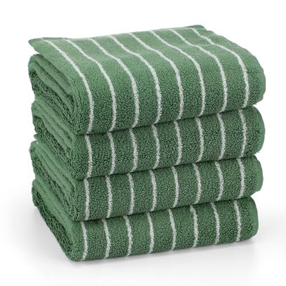4pcs Green Hand Towels for Bathroom Striped 14 x 29 Inch Hand Towels 100% Cotton Soft Absorbent Bath Decorative for Bathroom Kitchen Spa Workout Festival Gift