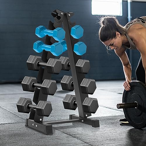 6-Tier Dumbbell Weight Rack, Rubber Encased Exercise & Fitness Hex Dumbbell, Dumbbell Rack Stand for Home Gym – Heavy Duty A-Frame Weight Rack Holds 6 Pairs of Dumbbells, 660 lbs Capacity