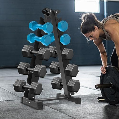 6-Tier Dumbbell Weight Rack, Rubber Encased Exercise & Fitness Hex Dumbbell, Dumbbell Rack Stand for Home Gym – Heavy Duty A-Frame Weight Rack Holds 6 Pairs of Dumbbells, 660 lbs Capacity