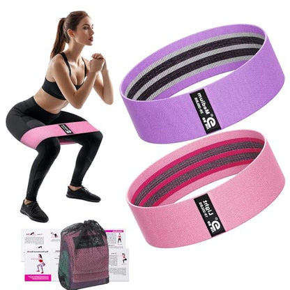Booty & Resistance Bands – 3 Level Non-Slip Fabric Exercise Bands for Legs & Glutes, Women & Men, Squats, Hip Thigh Training, Yoga, Pilates, Home Workout - color: Pink - Purple