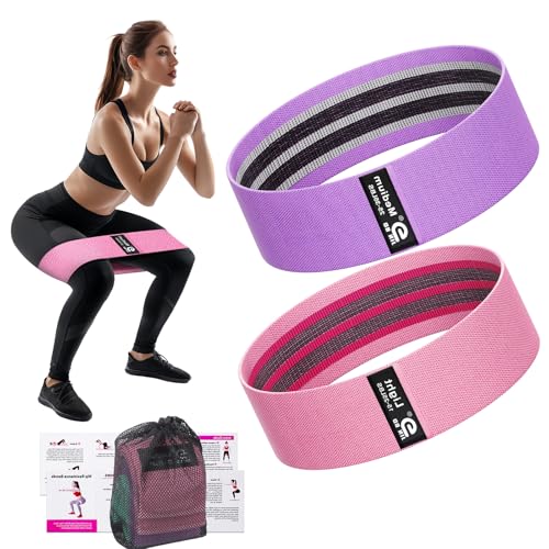 Booty & Resistance Bands – 3 Level Non-Slip Fabric Exercise Bands for Legs & Glutes, Women & Men, Squats, Hip Thigh Training, Yoga, Pilates, Home Workout - color: Pink - Purple
