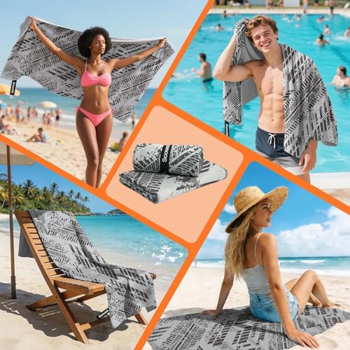 Microfiber Sweat Towel Quick Dry Lightweight Absorbent 2 Pack，Fast Drying 30‘’ X 60‘’ Negative Ions Odorless Gym Towels for Men & Women Yoga Travel Outdoor Camping Gym Beach (Gray Geometric)