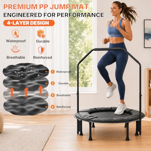 Juturna 40" Foldable Mini Trampoline, Rebounder Trampoline for Adults, 450lbs Capacity with Bungees, Adjustable Handle, Stable & Quiet, Fitness Trampoline for Kids