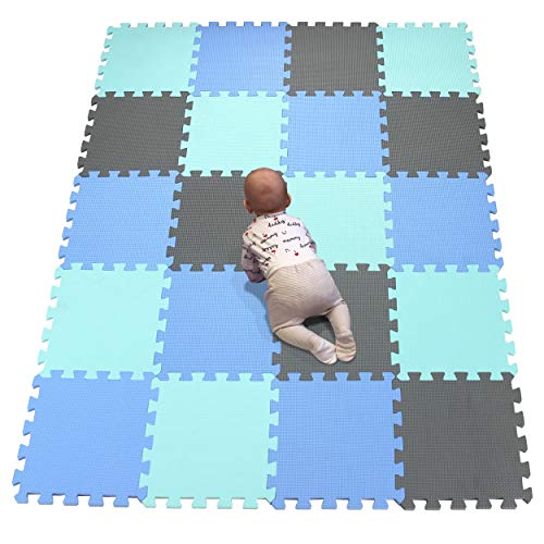 YIMINYUER® 20 Tiles (30cm×30cm×1cm Each Tile) Baby Soft Puzzle Play Mats, Kids Thick EVA Foam Floor, Toddlers & Children's Soft Interlocking Mat R07R08R12G301020 - color: Blue Green Gray