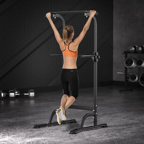 Power Tower Pull Up Bar, Workout Dip Station for Home Gym, Portable Pull-up Bar Station Station with 10 Gears Adjustment, Strength Training Fitness Equipment, Bearing 330LBS Black