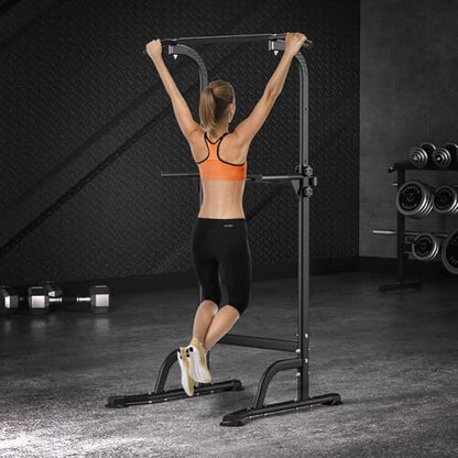 Power Tower Pull Up Bar, Workout Dip Station for Home Gym, Portable Pull-up Bar Station Station with 10 Gears Adjustment, Strength Training Fitness Equipment, Bearing 330LBS Black