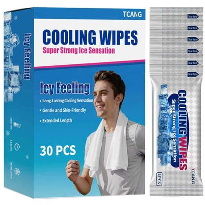 30 Pack Disposable Cooling Wipes, Individually Wrapped No-Rinse Cooling Towels, (25''x 9.84'') Extra-Thick Oversized Ice Towel for Sports, Travel, and Camping in Hot Weather (White)