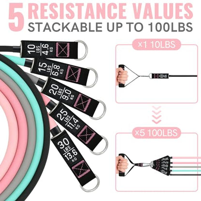 Resistance Bands for Working Out, Exercise Bands with Handles, Stretch Bands for Exercise, Workout Bands with Door Anchors for Physical Therapy & Strength Training