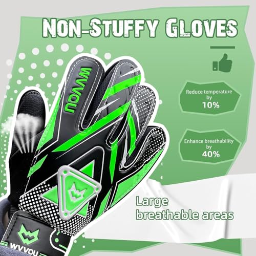 Goalkeeper Gloves for Kids Youth, Soccer Goalie Gloves with Double Protection, Anti-Slip Soccer Gloves, Super Grip