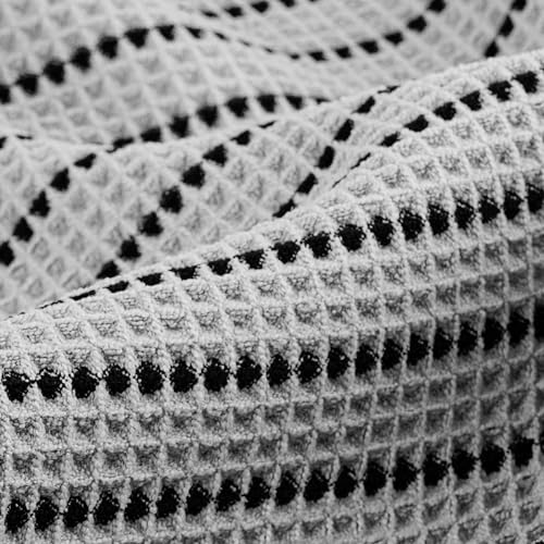 POLYTE 430 GSM Poly Blend Microfiber Quick Dry Waffle Hand Towel, 16x30 in - color: Light Gray/Black