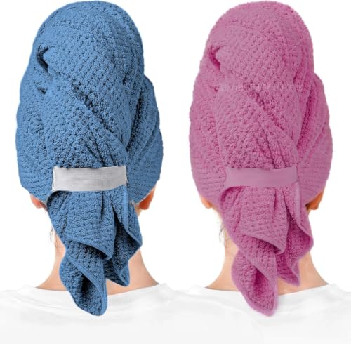 2-Pack Women's Microfiber Hair Towel Wrap - 50% Faster Dry, Ultra-Absorbent & Anti-Frizz. Ideal for Long/Curly Hair. 27.5x39.4 Oversized, Lightweight for Travel, Gym, Spa & Home - color: Purple Bule, size: 39.4*27.5 Inches
