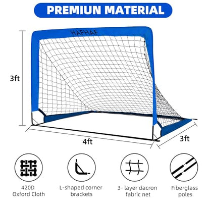 HAFHAF Soccer Goals for Backyard 4x3ft Kids Soccer Net Set with Ball - color: Blue