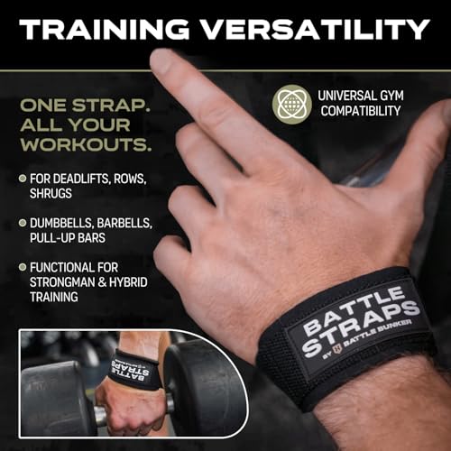 Battle Bunker Lifting Straps for Weightlifting – Padded Wrist Straps for Deadlifts & Pull-Ups – Reduce Wrist Pain, Improve Grip Strength & Lift Heavier – Gym Straps for Strength Training - color: Black