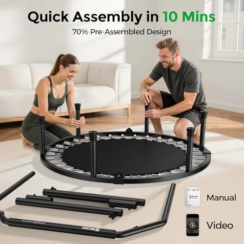 BCAN SP3 40/48" Exercise Rebounder Trampoline for Adults, Handlebar, Indoor - color: 40IN-U-Handle-Green