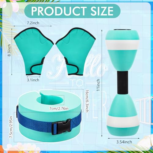 Water Aerobics Set Aquatic Exercise Set Include Water Foam Dumbbell Swim Aquatic Cuffs Ankle Arm Swimming Glove Pool Resistance Weights Pool Fitness Equipment for Training - color: Mint Green