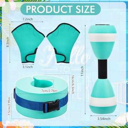 Water Aerobics Set Aquatic Exercise Set Include Water Foam Dumbbell Swim Aquatic Cuffs Ankle Arm Swimming Glove Pool Resistance Weights Pool Fitness Equipment for Training - color: Mint Green