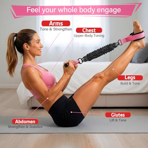 Pedal Resistance Band with Handles, 3 Adjustable Bands, Each Band Provides up to 30 lbs at Maximum Stretch, Combine 1/2/3 Bands for up to 90 lbs, Full Body Home Workout for Core, Arms and Legs