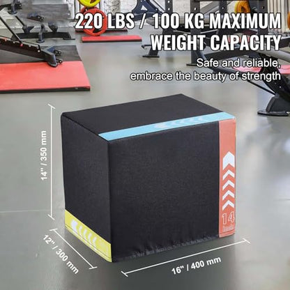 Plyometric Jump Box 3-in-1, 16/14/12 Inch, Cotton Plyo Box for Fitness, Agility Training, Step-Up Platform, Home Gym, Black