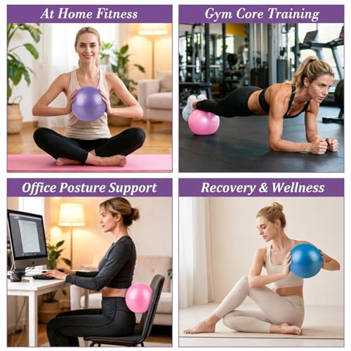 RAINFLOW 3 PCS Small Exercise Ball - 9 Inch Pilates Ball Small Yoga Ball for Stability, Physical Therapy, Fitness, Core Strength and Stretching at Home Gym Office with Inflation Straw