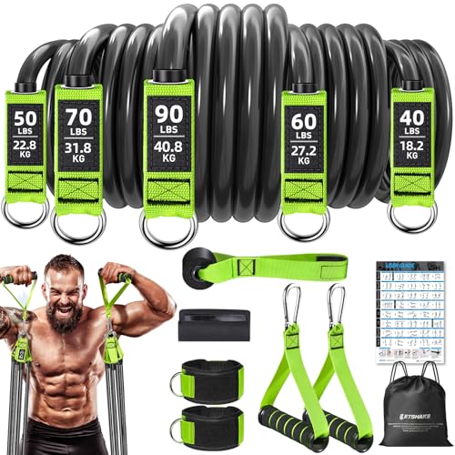 Resistance Bands, 390 LBS Heavy Duty Exercise Bands for Working Out, Workout Bands with Handles, Stretch Band for Men, Fitness Bands for Home Workouts, Muscle Training, Strength, Slim, Yoga
