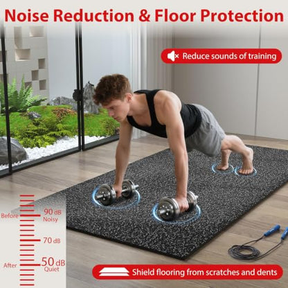 Giantex 24-Pack Interlocking Rubber Gym Floor Mats, 0.39'' Thick 24''x24'' Puzzle Tiles with Border Strips, 96 sq.ft Anti-Slip, Noise-Reducing Flooring for Home Workout Exercise (Black/Gray Speckled) - size: 0.39'' | 24 Tiles | 96 Sq Ft