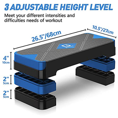 GYMMAGE Aerobic Exercise Step, Adjustable Height, - color: Blue