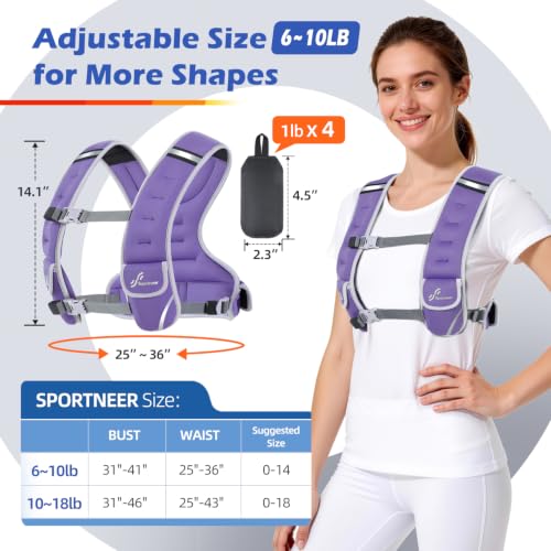 Sportneer Adjustable Weighted Vest Woman: 6-10lb/10-18lb Weighted Vests - color: Purple, size: 6-10 lbs