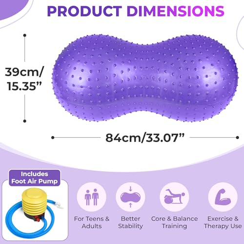 Sensory Peanut Ball 35x18 Inch, Anti Burst Peanut Shaped Therapy Ball with Air Pump, Yoga Exercise Ball for Pregnancy Labor Fitness Balance Core Physical Strength Training Flexible Wiggle Seating