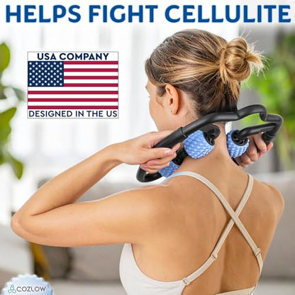 Dual Sided Muscle Roller - Cellulite Massager for Arms and Legs - Flexible Massage Tool - Effective Sculpting Massage for Thighs, Butt - color: Blue/Black