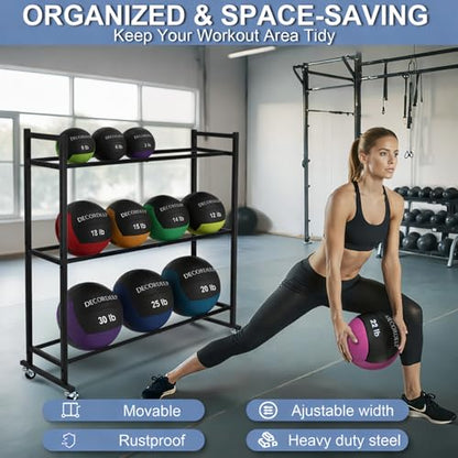 Medicine Ball Rack, Heavy Duty Medicine Ball Storage Stand, Rolling Med Ball Holder and Organizer for Home, Gym