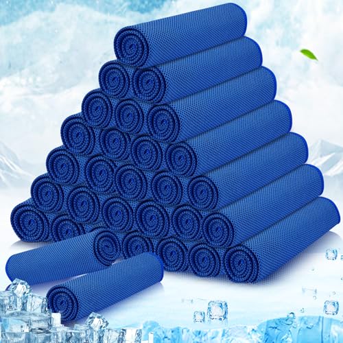 MENOLY 30 Packs Cooling Towels Bulk Cooling Towels for Neck and Face Gym Workout Cooling Neck Rags for Sports Yoga Soft Microfiber Breathable Sweat Rags for Hiking Running Fitness-Dark Blue - color: Dark Blue