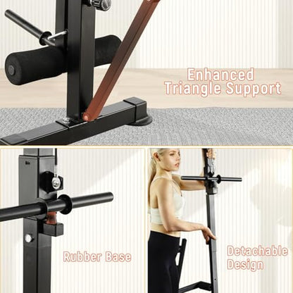 Multi-Function 8 in 1 Foldable Weight Bench Set with Leg Extension/Squat Rack, Adjustable Bench Press for Home Gym.（US Stock） - color: light red