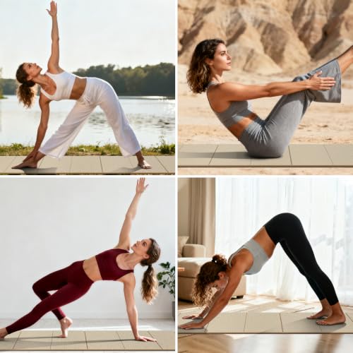 Foldable TPE Yoga Mat Thick 10mm,75" x40"Extra Large Exercise Mats - color: Beige