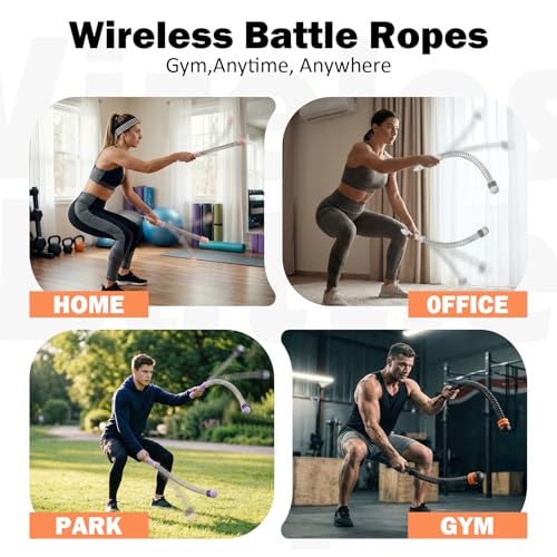 Adjustable Ropeless Battle Ropes for Home Gym for Men & Women, Portable Cordless Battle Ropes, Quiet Exercise Rope with Variable Resistance, Strength & Low-Impact Cardio for HIIT (Purple)