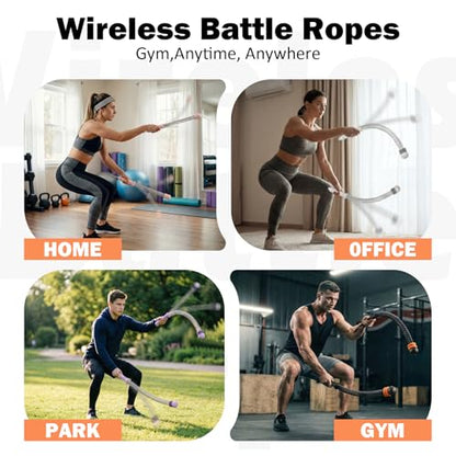 Adjustable Ropeless Battle Ropes for Home Gym for Men & Women, Portable Cordless Battle Ropes, Quiet Exercise Rope with Variable Resistance, Strength & Low-Impact Cardio for HIIT (Purple)
