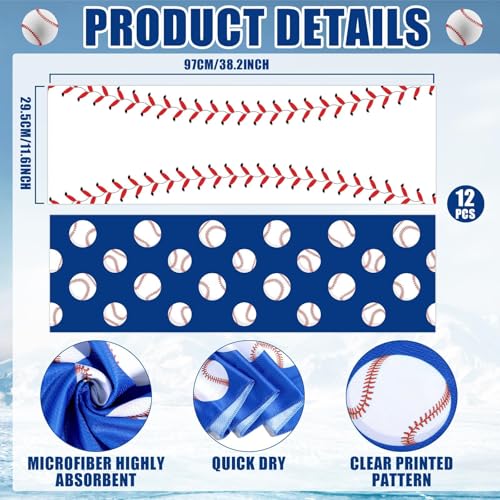12Pcs Baseball Cooling Towels with Bags 38x12 Inch Breathable Baseball Microfiber Ice Towel Fast Drying Workout Rags Bulk Sport Team Gift for Team Gym Running Coach Sport Party Favors