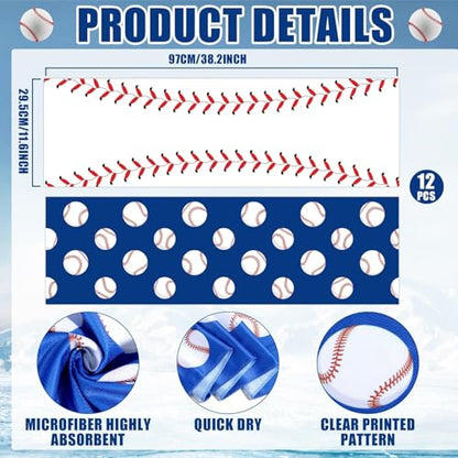 12Pcs Baseball Cooling Towels with Bags 38x12 Inch Breathable Baseball Microfiber Ice Towel Fast Drying Workout Rags Bulk Sport Team Gift for Team Gym Running Coach Sport Party Favors