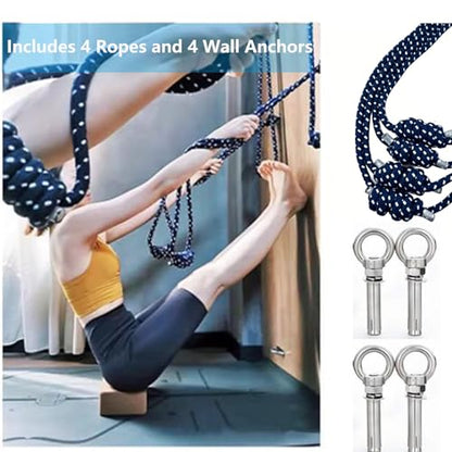 Upgraded Yoga Wall Ropes, Extra Thick Cotton Yoga Strap with Reinforced Knots, Durable Yoga Inversion Ropes for Flexibility Training, Suitable for Yoga Studio, Home Gym