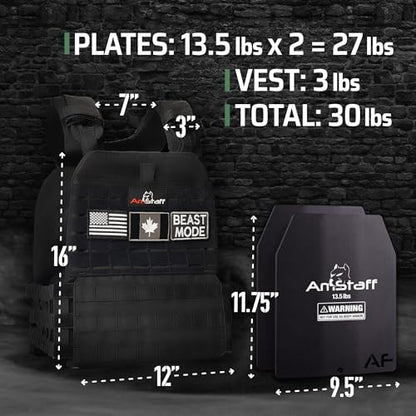 Amstaff Tactical Weighted Vest - Adjustable Weight Vests - Versatile Wearable Vest for Fitness Workouts, Strength and Endurance Training, Running - color: Black, style: 30 LB